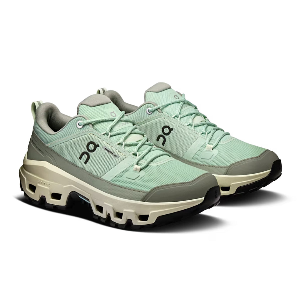 On Women's Cloudrock Low Waterproof Mineral/Aloe Hiking Shoes